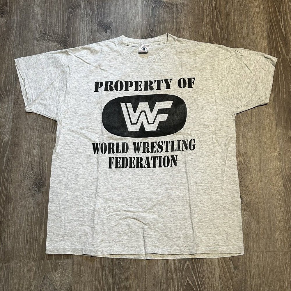 Vintage WWF 90s Property Of Wrestling Federation Gray Tee Shirt XL RARE